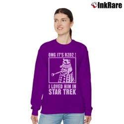Women’s Doctor Who Star Wars Star Trek R2D2 Funny Mashup Relaxed Sweatshirt in purple | Soft, Laid-Back Vibe