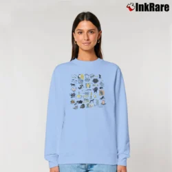 Women’s Doit Voir Hilarious Cat Shoebox Hallmark Relaxed Sweatshirt in light blue | Soft, Laid-Back Vibe