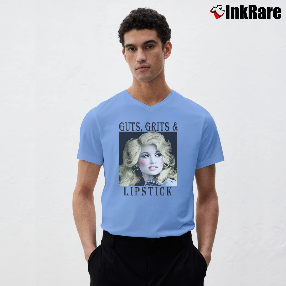 Dolly Parton Country Music Men’s V-Neck Tee in light blue – Modern Essential Men’s Dolly Parton Country Music V-Neck Tee in light blue | Sharp, Breathable, Everyday Staple