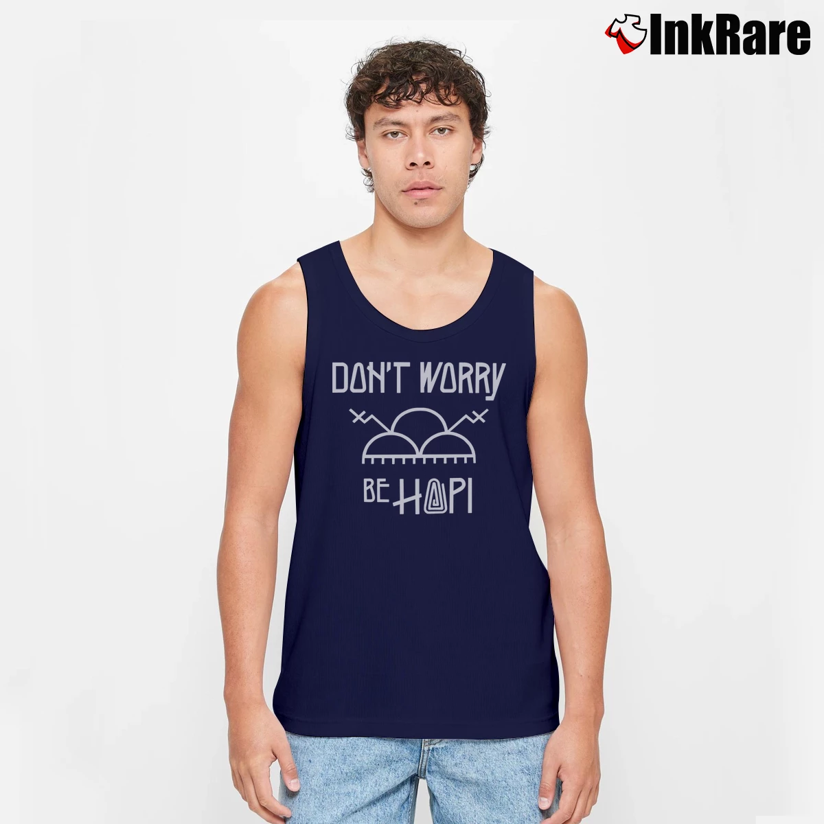 Men’s Don't Worry Be Hopi Tank Top in navy | Breathable, Active-Friendly Design