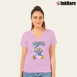 Women’s Donald Duck Cartoon Disney V-Neck Tee in light pink | Chic Neckline, Soft Texture