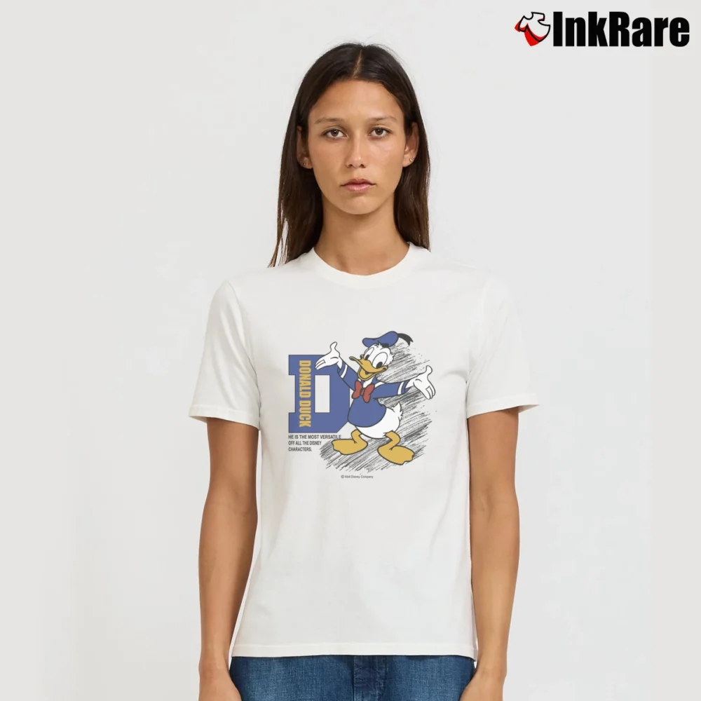 Women’s Donald Duck Cartoon Signature T-Shirt in white | Soft, Flattering Fit