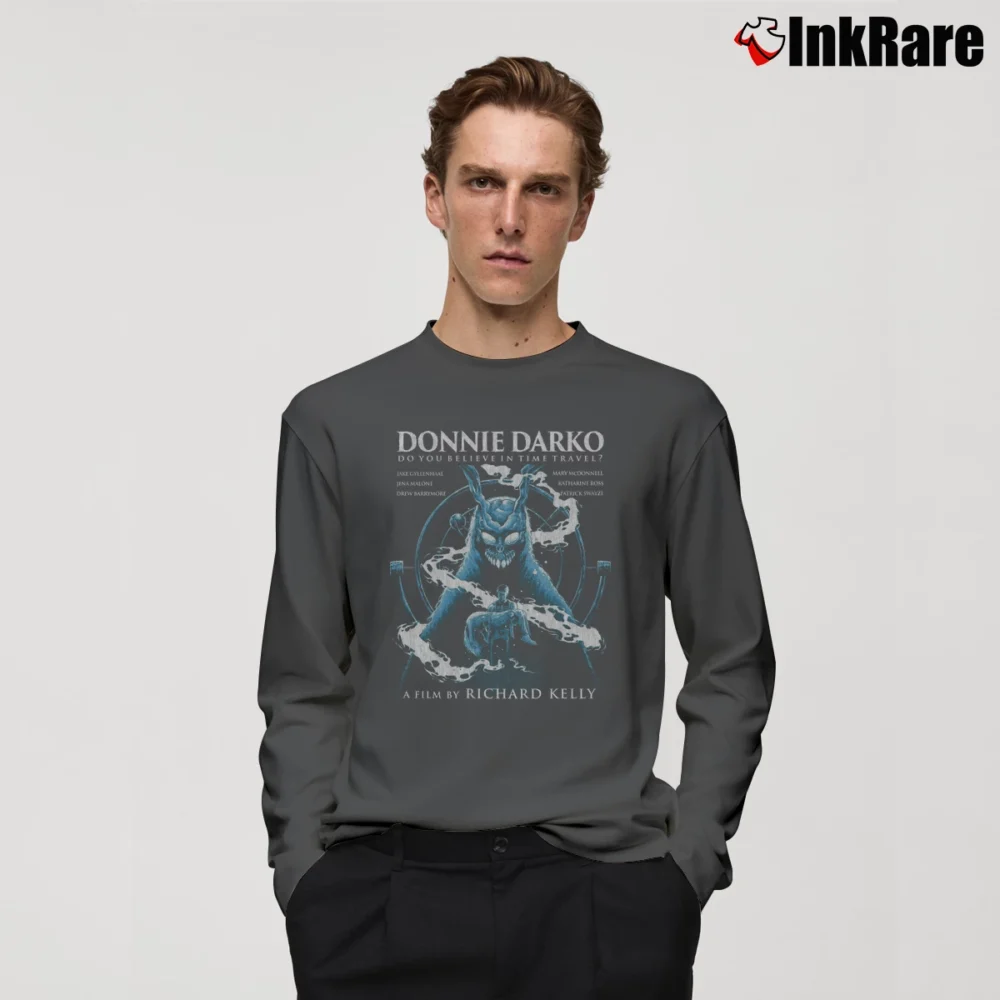 Men’s Donnie Darko Do You Believe In Time Travel Long-Sleeve Shirt in charcoal | Sleek, Lightweight, Year-Round Wear