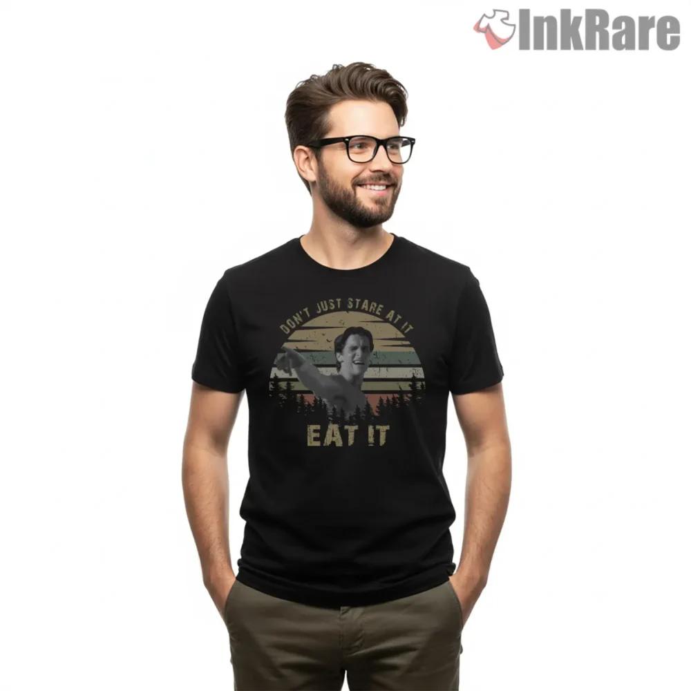 Dont Just Stare Eat It American Psycho Shirt on black short sleeve shirt for men graphic tee