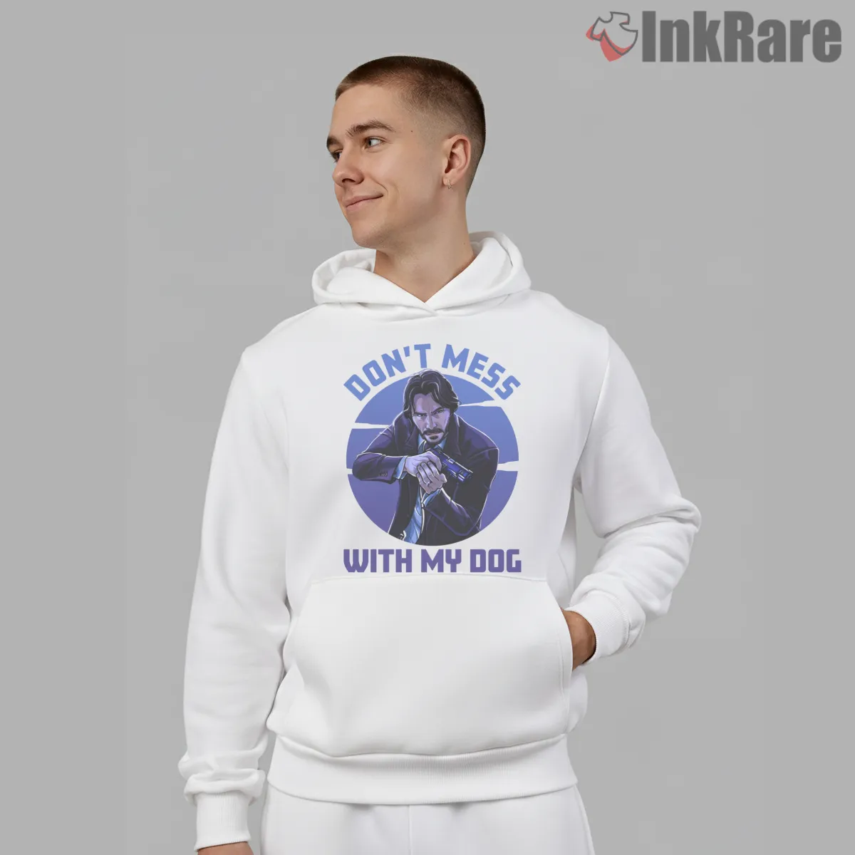 Dont Mess With My Dog Blue Vigilante Shirt on white hoodie for men graphic tee