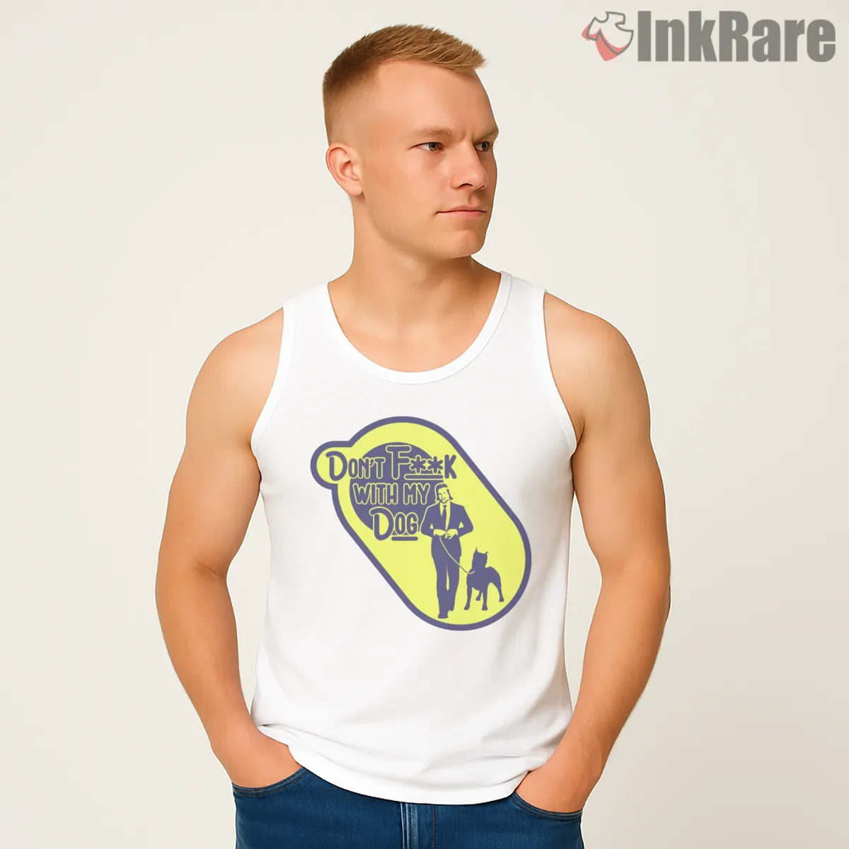 Dont Mess With My Dog Warning Sign Tank Top White Dont Mess With My Dog Warning Sign Shirt on white tank top for men graphic tee