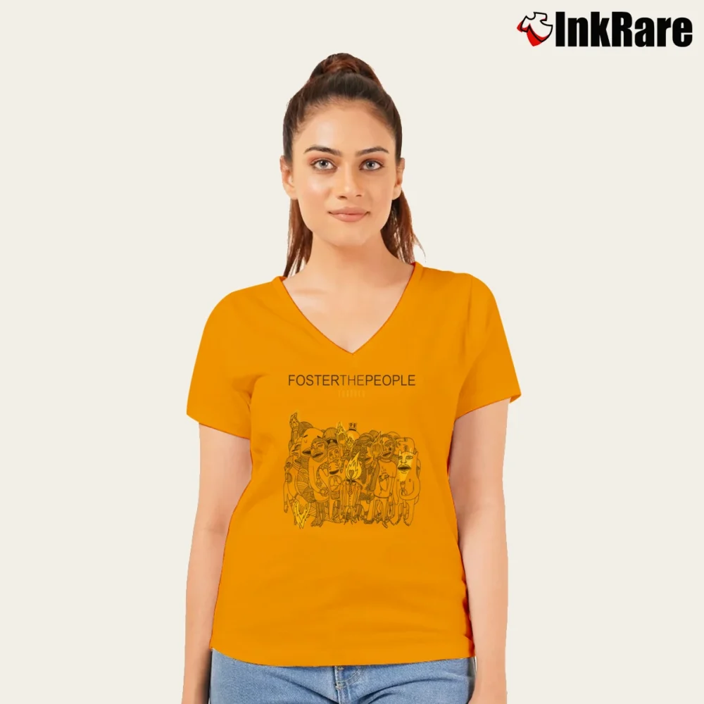 Women’s Donvan Torches Foster The People V-Neck Tee in orange | Chic Neckline, Soft Texture