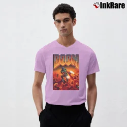 Men’s Doom Classic Box Art Gaming Tank V-Neck Tee in light pink | Sharp, Breathable, Everyday Staple