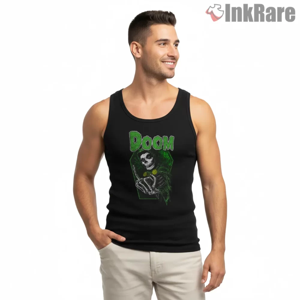Doom Fiend Misfits Horror Punk Shirt on black tank top for men graphic tee