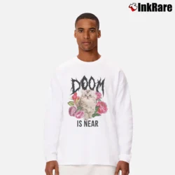Men’s Doom Is Near Kitty Cat Funny Long-Sleeve Shirt in white | Sleek, Lightweight, Year-Round Wear