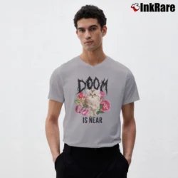 Men’s Doom Is Near Kitty Cat Funny V-Neck Tee in sport grey | Sharp, Breathable, Everyday Staple