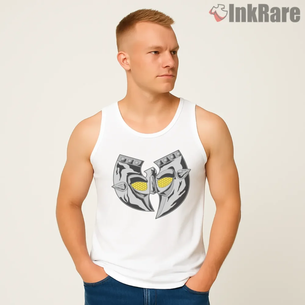 Doom Mask Wu Tang Clan Mashup Shirt on white tank top for men graphic tee