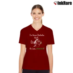 Women’s Dory Fish Jameson Drinking Graphic V-Neck Tee in maroon | Chic Neckline, Soft Texture