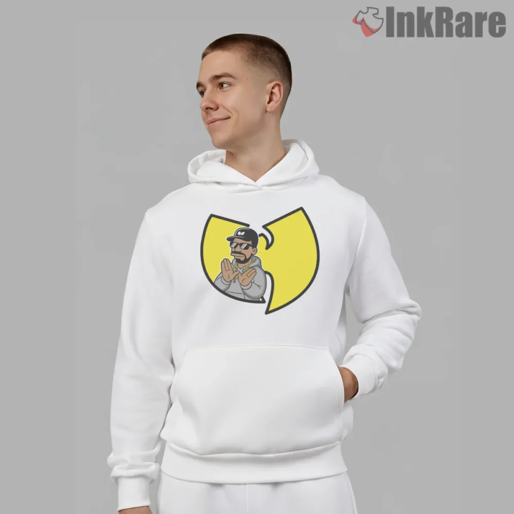 Double U Cartoon Hand Sign Wu Tang Shirt on white hoodie for men graphic tee