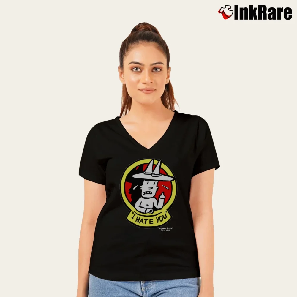 Women’s Doug Allen Steven Cartoon Pop Art Punk Rock South Park Spongebob Squarepants Ren Stimpy V-Neck Tee in black | Chic Neckline, Soft Texture