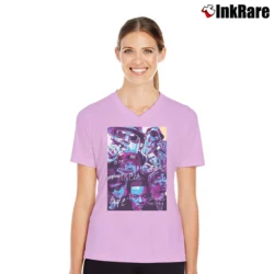 Women’s Dr Dre And Legendary Rappers Retro Style V-Neck Tee in light pink | Chic Neckline, Soft Texture