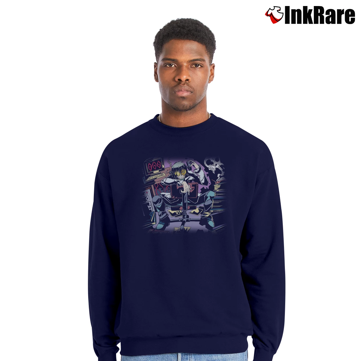 Men’s Dr Stein Soul Eater Crewneck Sweatshirt in navy | Cozy Fabric, Clean Style