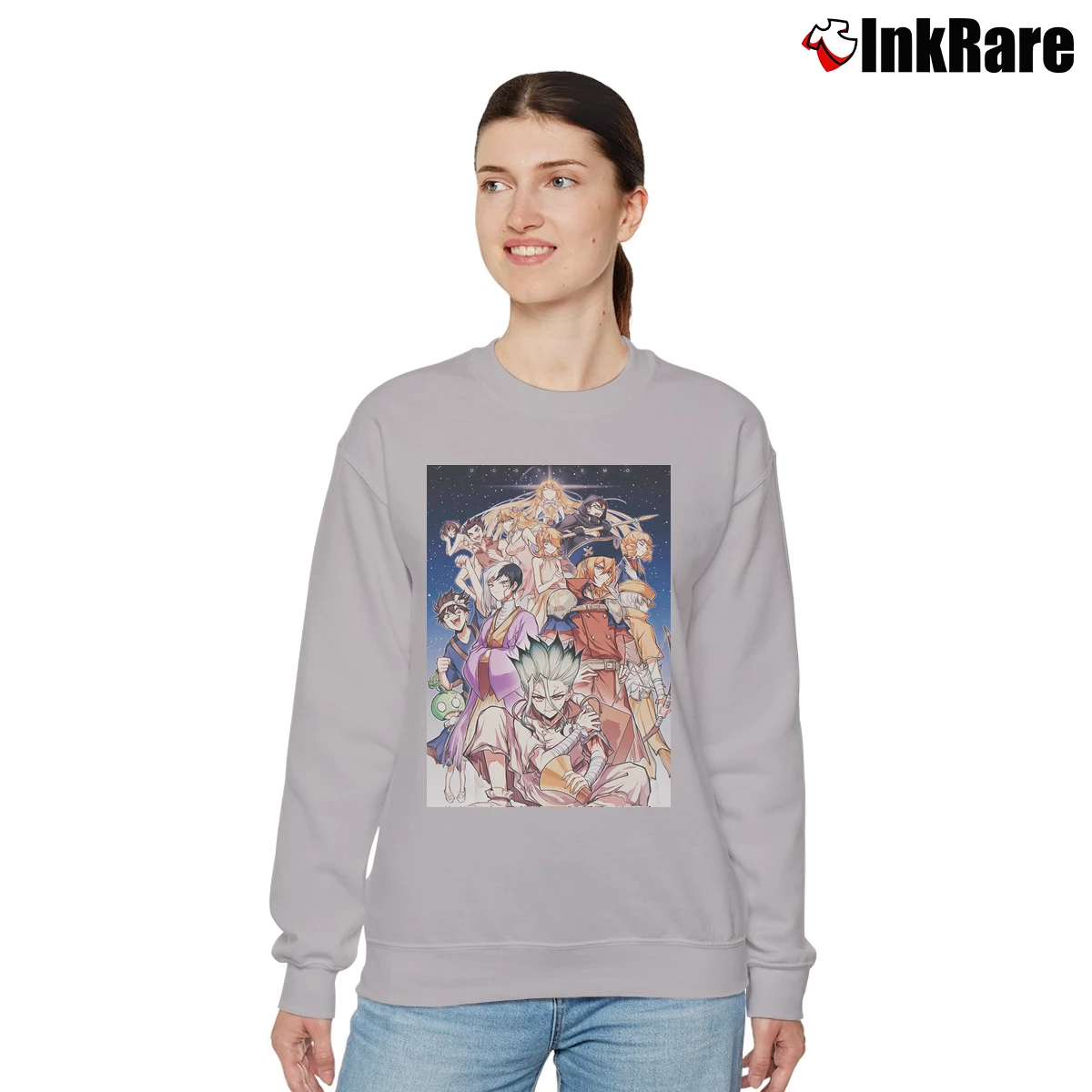 Women’s Dr Stone Anime Poster Relaxed Sweatshirt in sport grey | Soft, Laid-Back Vibe