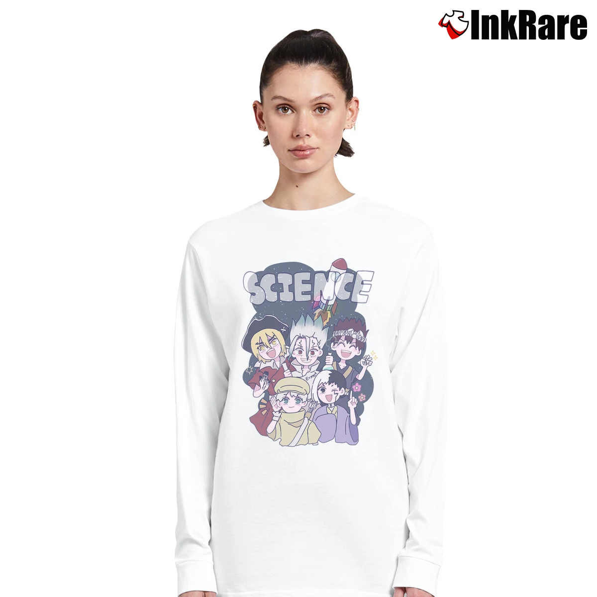 Women’s Dr Stone Science Anime Long-Sleeve Top in white | Sleek, Versatile, All-Season