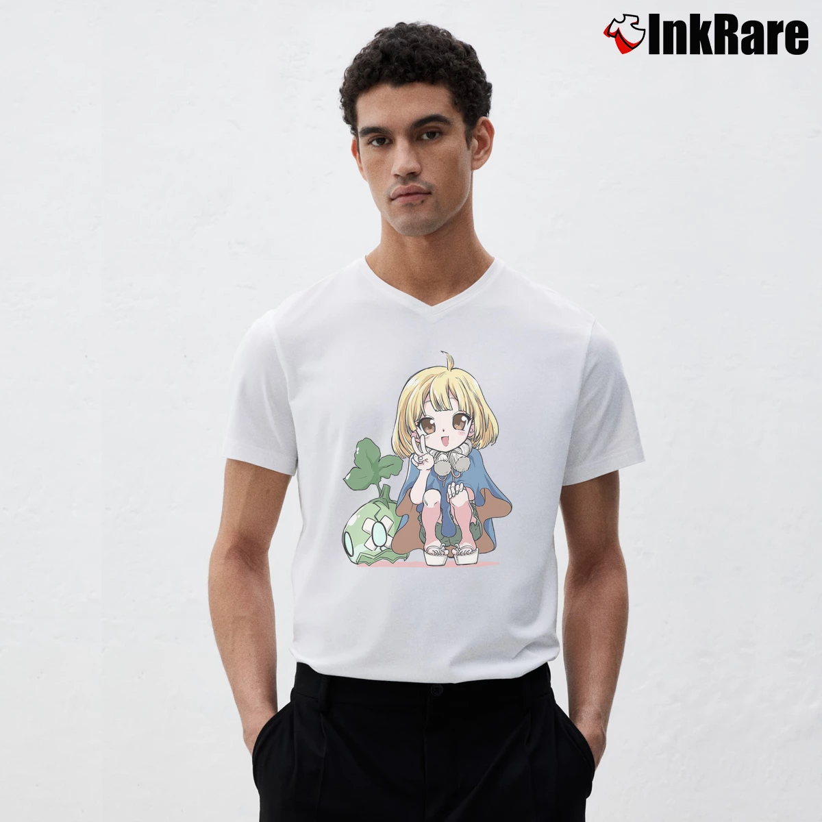 Men’s Dr Stone Suika V-Neck Tee in white | Sharp, Breathable, Everyday Staple