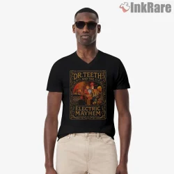 Dr Teeth And The Electric Mayhem Vintage Frame Poster Shirt on black v-neck shirt for men graphic tee