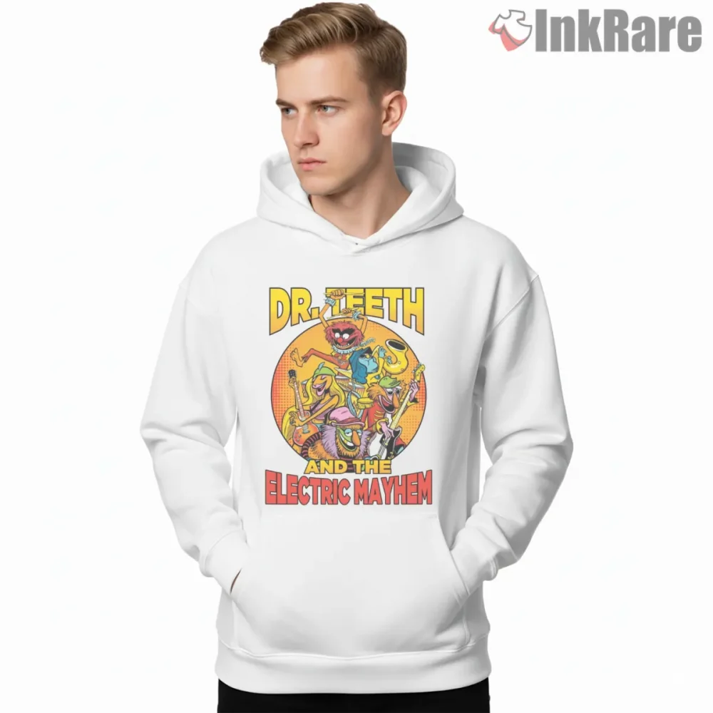 Dr Teeth Electric Mayhem Band Bold Retro Poster Shirt on white hoodie for men graphic tee