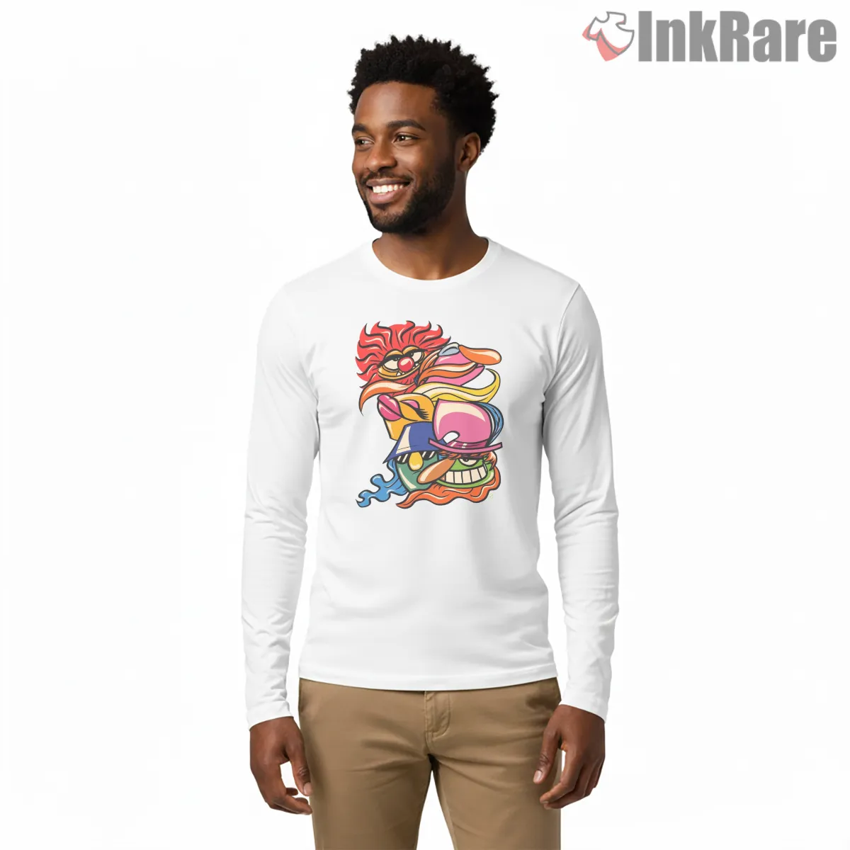 Dr Teeth Electric Mayhem Psychedelic Funk Band Long Sleeve White Dr Teeth Electric Mayhem Psychedelic Funk Band Shirt on white long sleeve shirt for men graphic tee