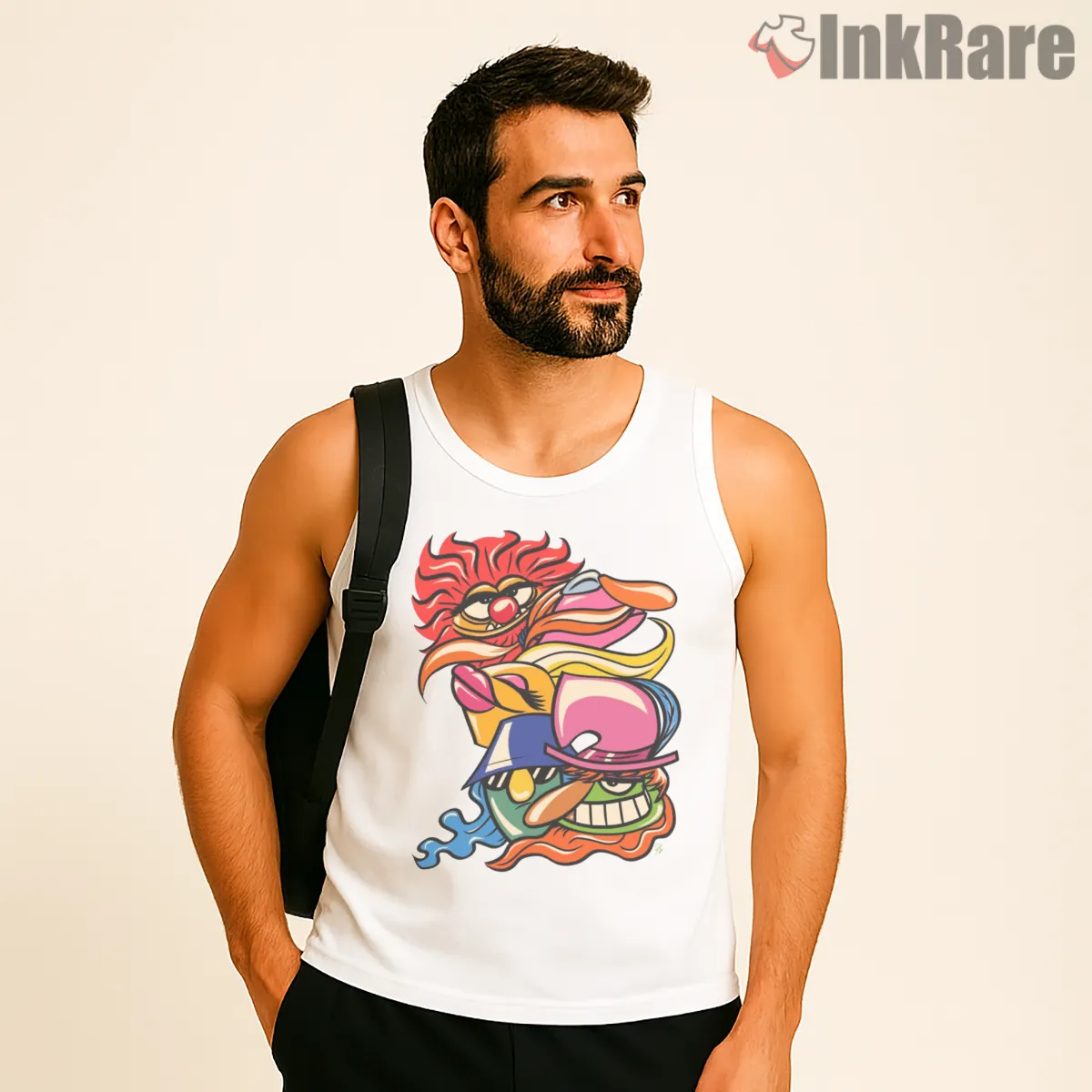 Dr Teeth Electric Mayhem Psychedelic Funk Band Shirt on white tank top for men graphic tee