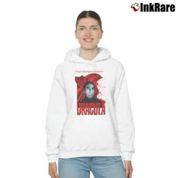 Women’s Dracula Christopher Lee Cozy Hoodie in white | Warm, Structured, Stylish