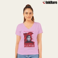 Women’s Dracula Christopher Lee V-Neck Tee in light pink | Chic Neckline, Soft Texture