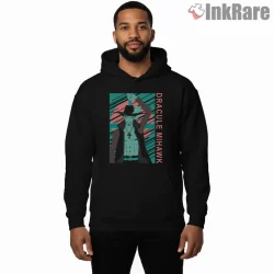 Dracule Mihawk Dark Swordsman Anime Legend Shirt on black hoodie for men graphic tee