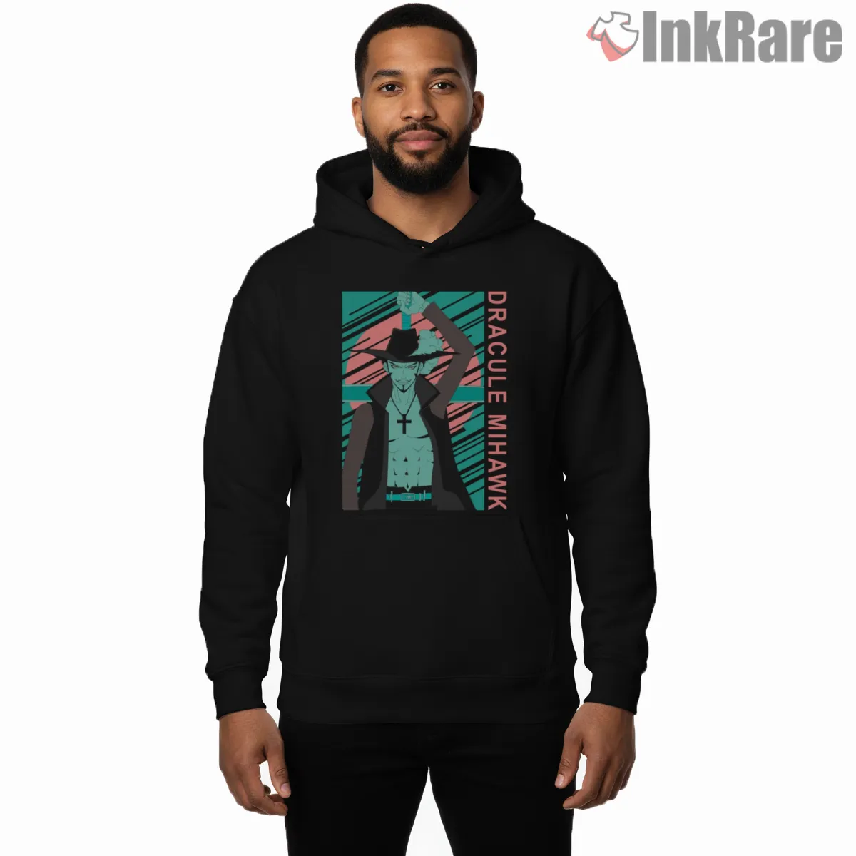Dracule Mihawk Dark Swordsman Anime Legend Hoodie Black Dracule Mihawk Dark Swordsman Anime Legend Shirt on black hoodie for men graphic tee