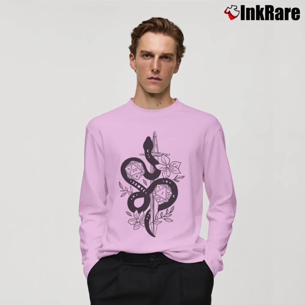 Men’s Dragon And Dice Adhd Dungeons Rpg Humor Long-Sleeve Shirt in light pink | Sleek, Lightweight, Year-Round Wear