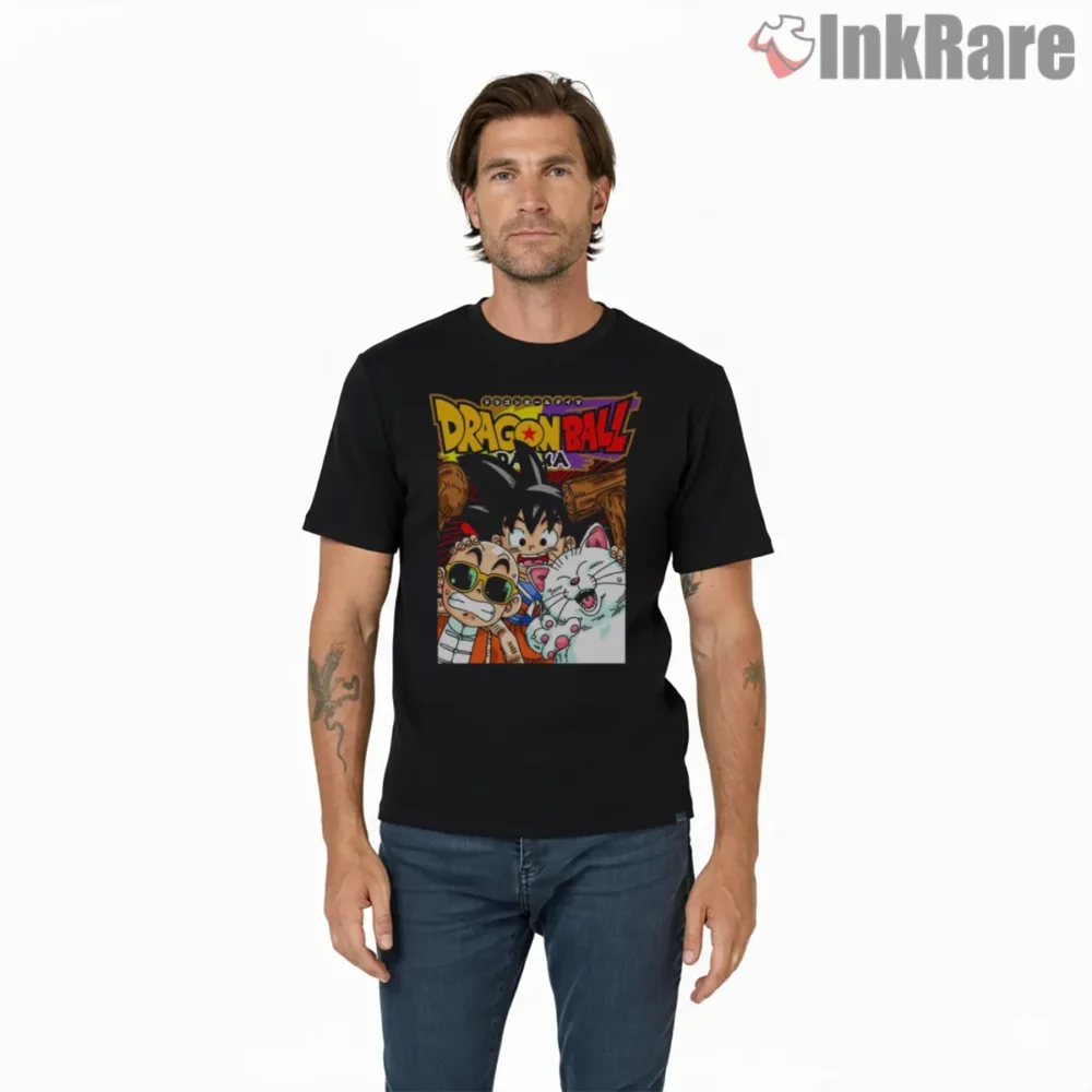 Dragon Ball Chibi Character Collage Shirt on black short sleeve shirt for men graphic tee