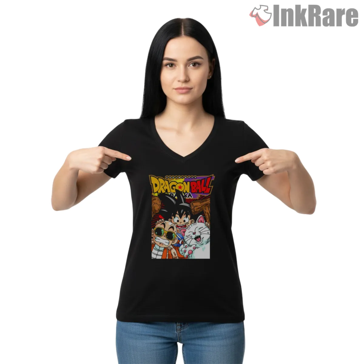 Dragon Ball Chibi Character Collage V Neck Black Dragon Ball Chibi Character Collage Shirt on black v-neck shirt for women graphic tee