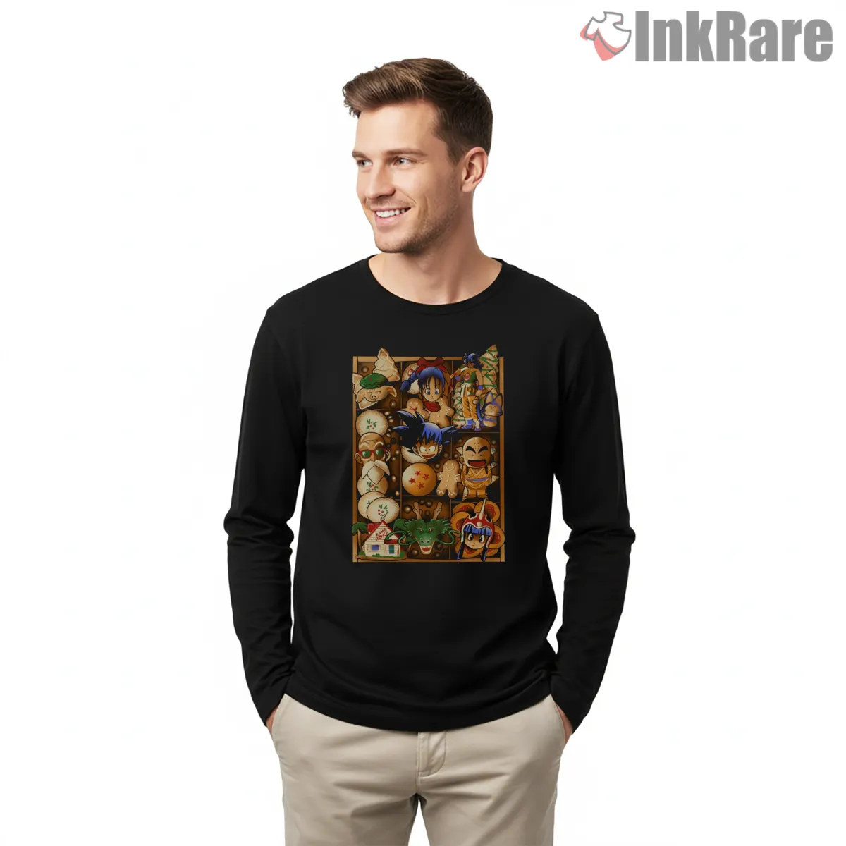 Dragon Ball Christmas Cookie Art Long Sleeve Black Dragon Ball Christmas Cookie Art Shirt on black long sleeve shirt for men graphic tee