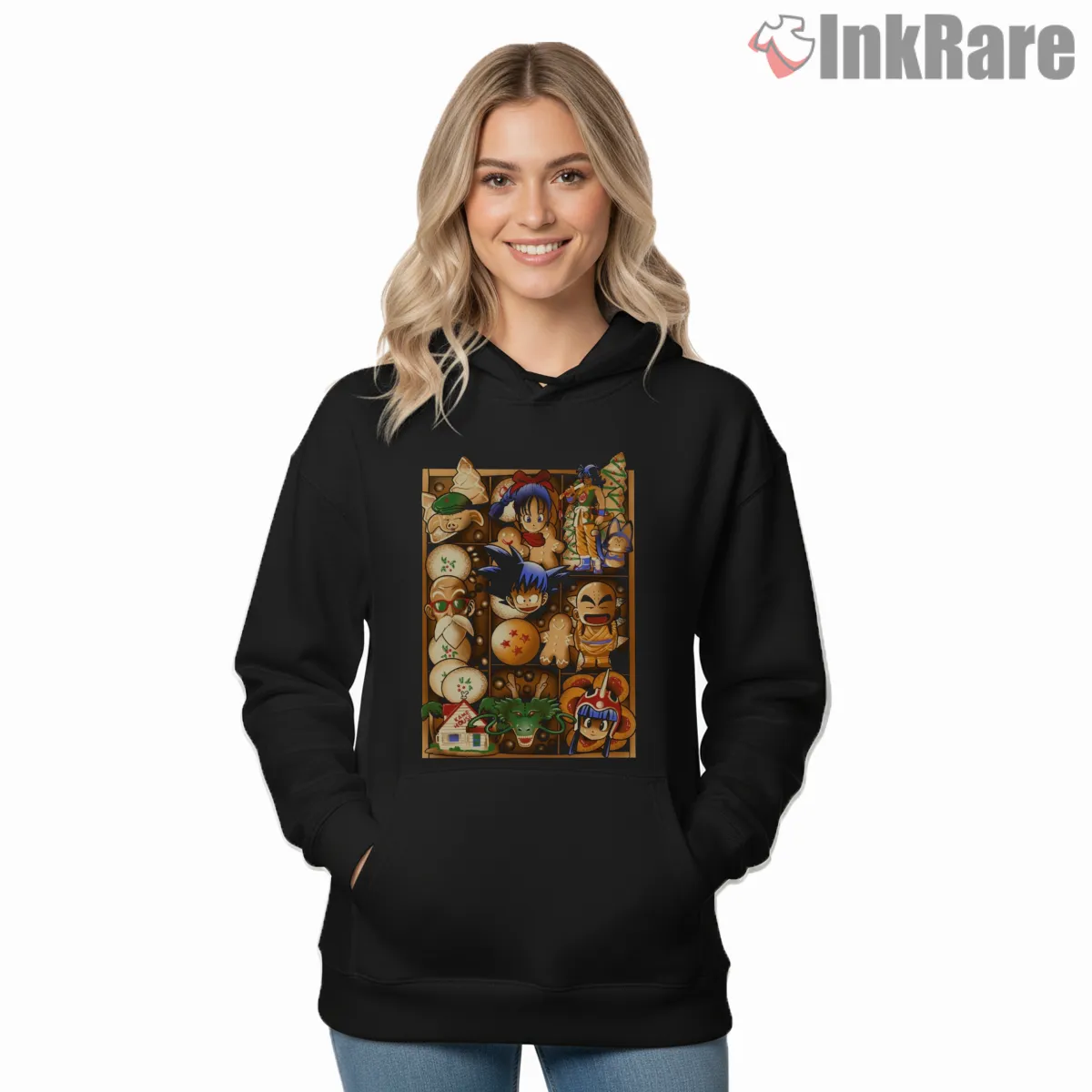 Dragon Ball Christmas Cookie Art Hoodie Black Dragon Ball Christmas Cookie Art Shirt on black hoodie for women graphic tee