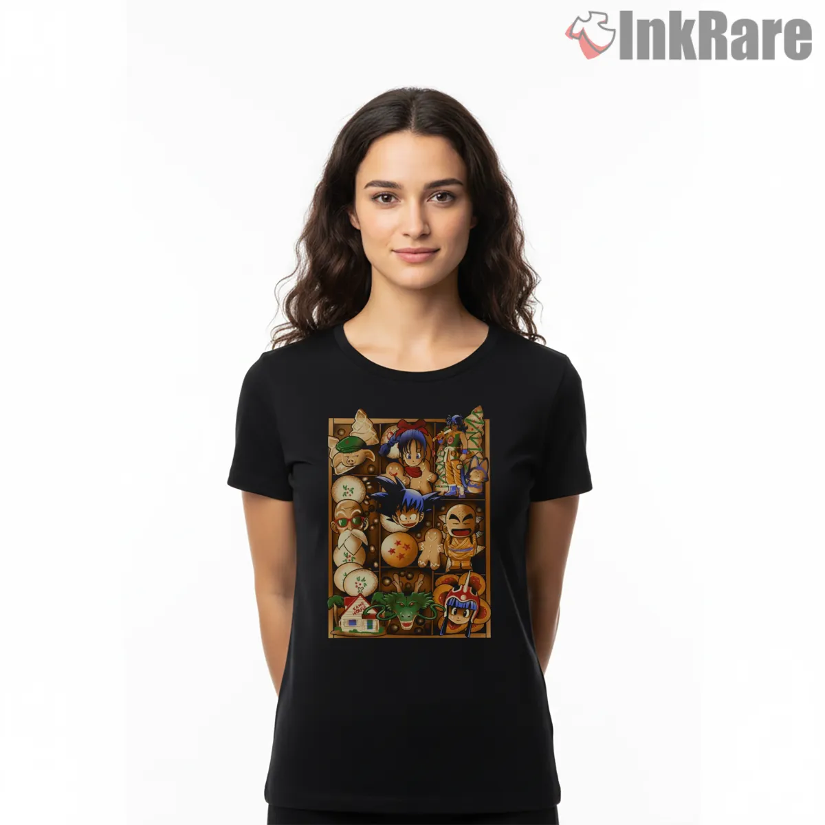 Dragon Ball Christmas Cookie Art Short Sleeve Black Dragon Ball Christmas Cookie Art Shirt on black short sleeve shirt for women graphic tee