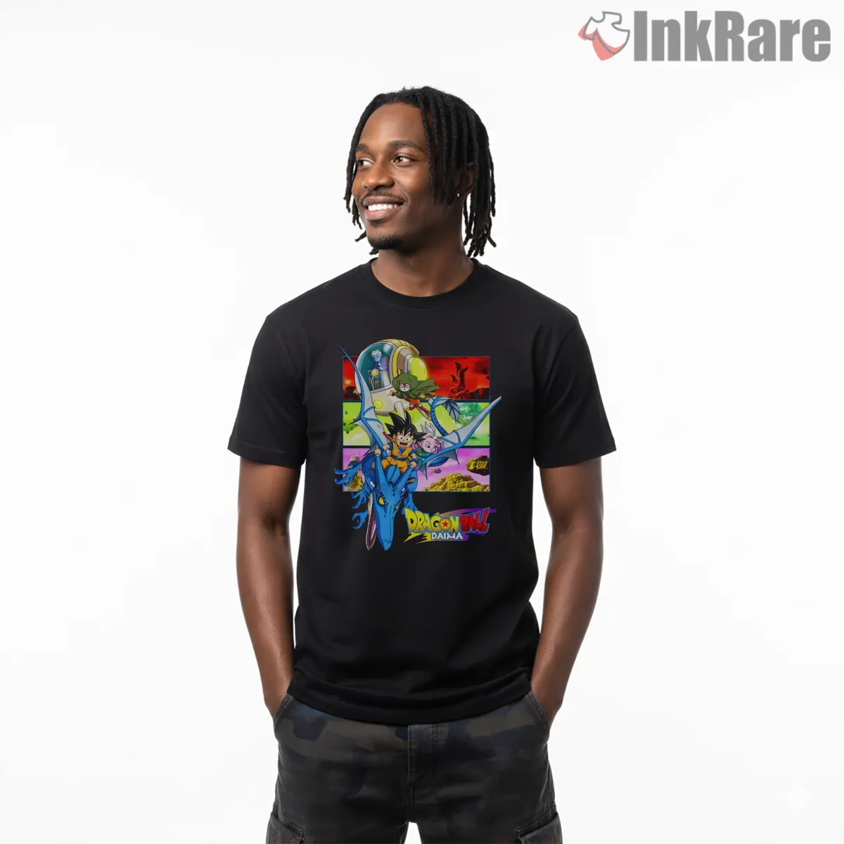 Dragon Ball Daima Colorful Cast Tower Short Sleeve Black Dragon Ball Daima Colorful Cast Tower Shirt on black short sleeve shirt for men graphic tee
