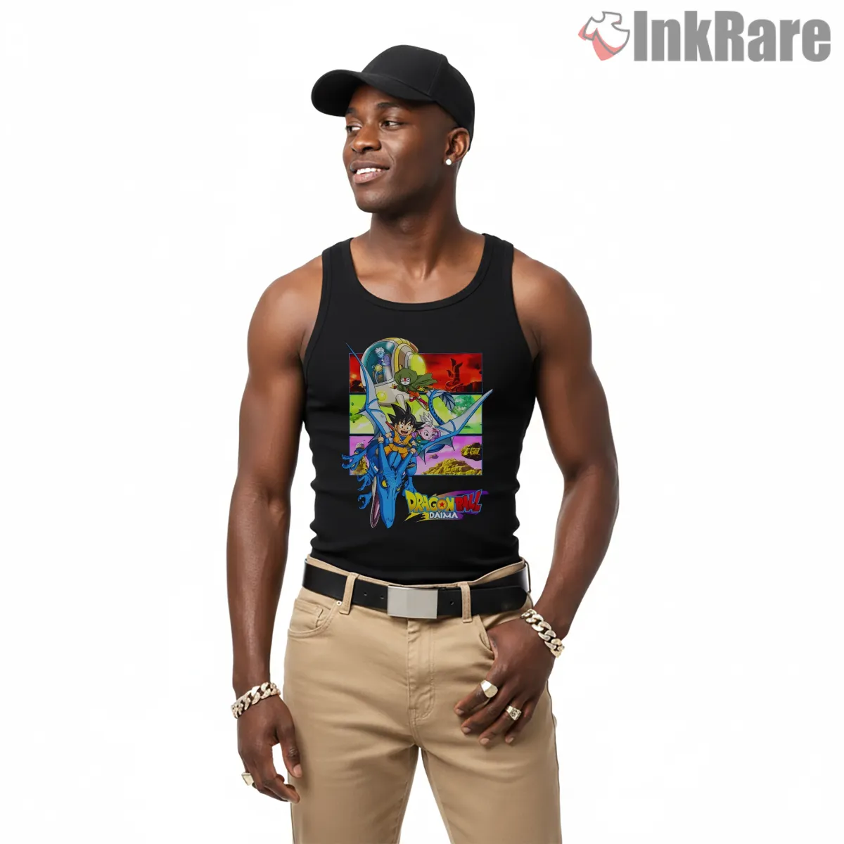 Dragon Ball Daima Colorful Cast Tower Tank Top Black Dragon Ball Daima Colorful Cast Tower Shirt on black tank top for men graphic tee