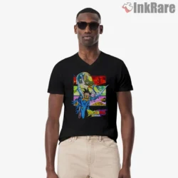 Dragon Ball Daima Colorful Cast Tower Shirt on black v-neck shirt for men graphic tee