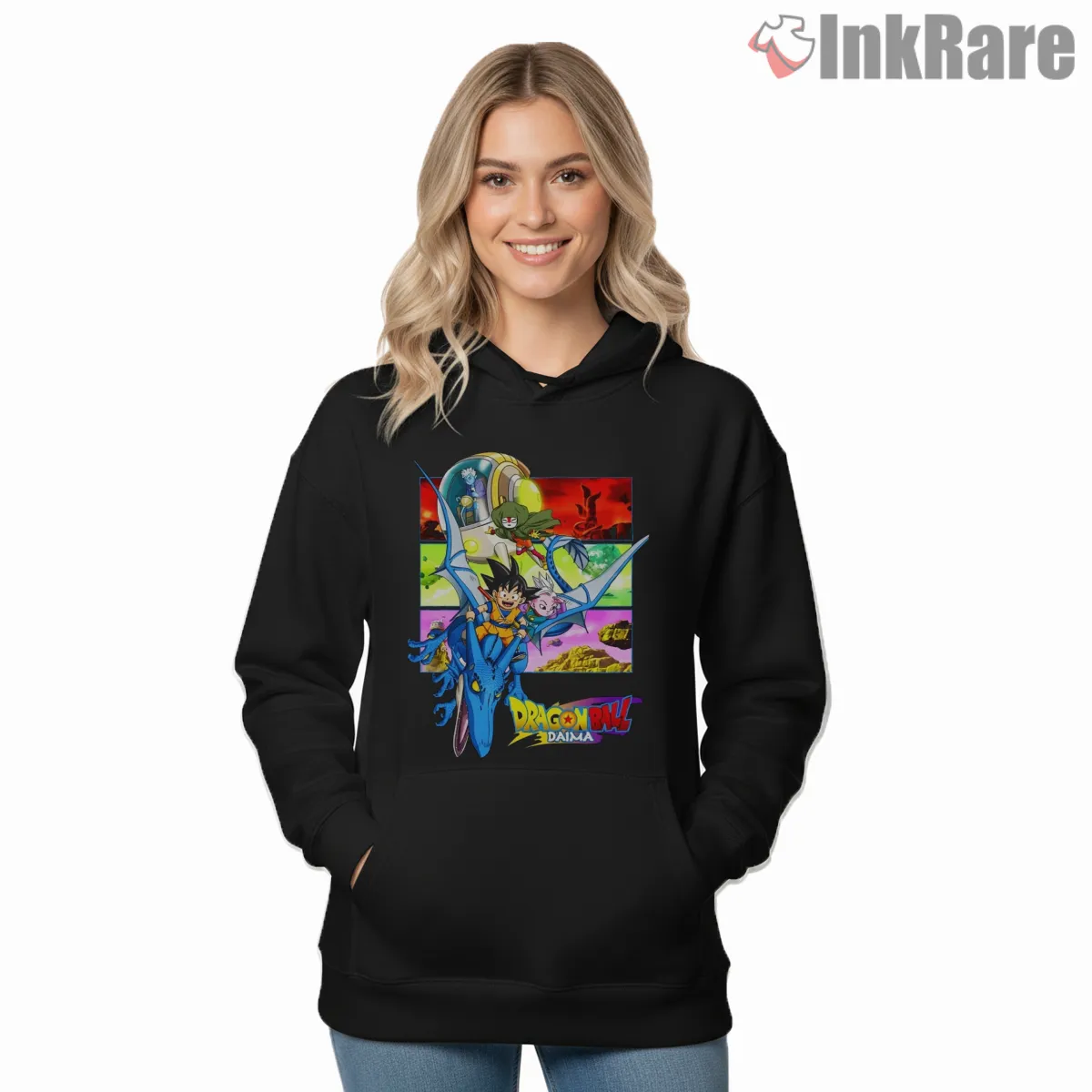Dragon Ball Daima Colorful Cast Tower Hoodie Black Dragon Ball Daima Colorful Cast Tower Shirt on black hoodie for women graphic tee