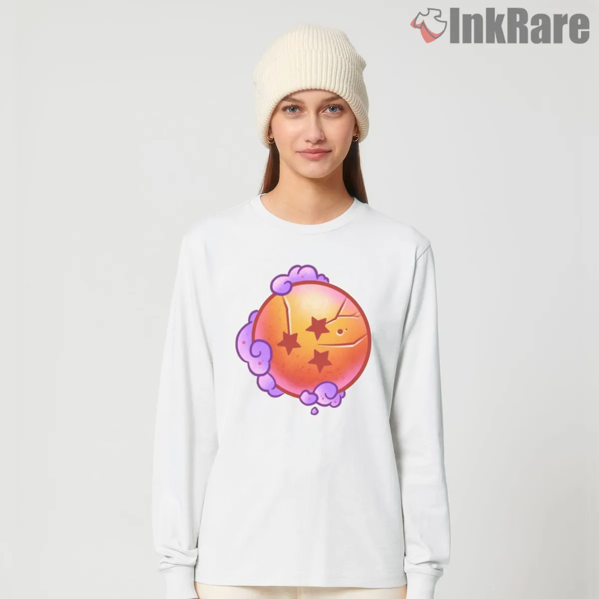 Dragon Ball Four Star Cloud Emblem Long Sleeve White Dragon Ball Four Star Cloud Emblem Shirt on white long sleeve shirt for women graphic tee