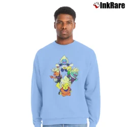 Men’s Dragon Ball Pokemon Go Pikachu Goku Vegeta Crewneck Sweatshirt in light blue | Cozy Fabric, Clean Style