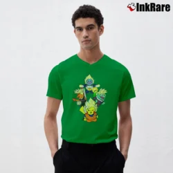 Men’s Dragon Ball Pokemon Go Pikachu Goku Vegeta V-Neck Tee in irish green | Sharp, Breathable, Everyday Staple
