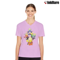 Women’s Dragon Ball Pokemon Go Pikachu Goku Vegeta V-Neck Tee in light pink | Chic Neckline, Soft Texture
