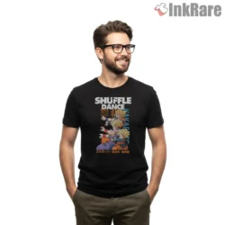 Dragon Ball Shuffle Dance Party Art Shirt on black short sleeve shirt for men graphic tee