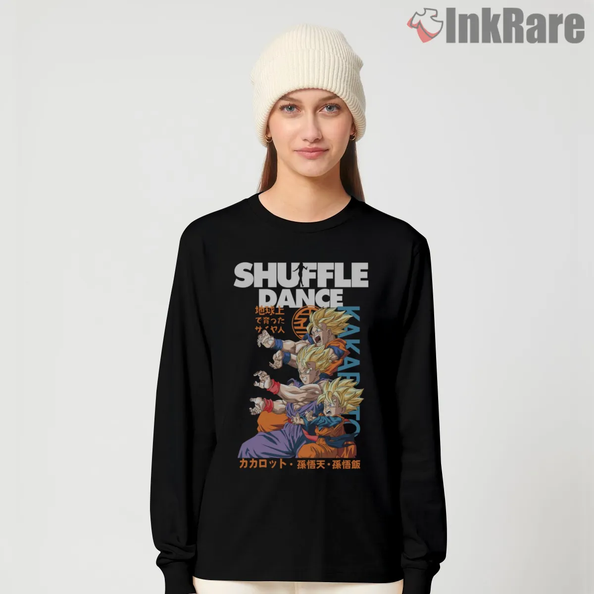 Dragon Ball Shuffle Dance Party Art Long Sleeve Black Dragon Ball Shuffle Dance Party Art Shirt on black long sleeve shirt for women graphic tee