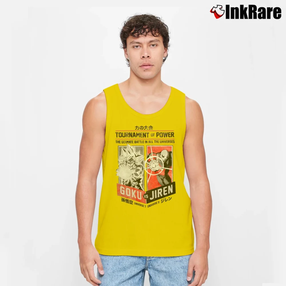 Men’s Dragon Ball Super Ultra Gokuu Vs Jiren Best Dad Dragon Ball Tank Top in yellow | Breathable, Active-Friendly Design