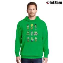 Men’s Dragon Ball Z Chibi Characters Cartoon Pullover Hoodie in irish green | Cozy, Durable, Modern Fit